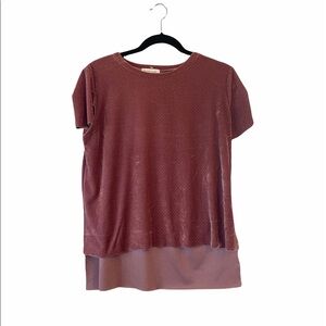 Lavender field velvet short sleeve high low top M